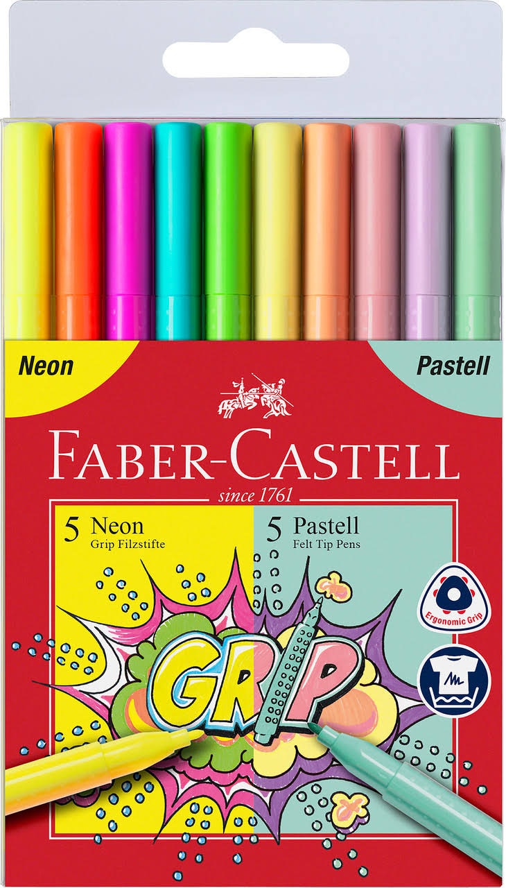 Faber-Castell Marker - Grip - 10 Pcs - Neon/Pastel