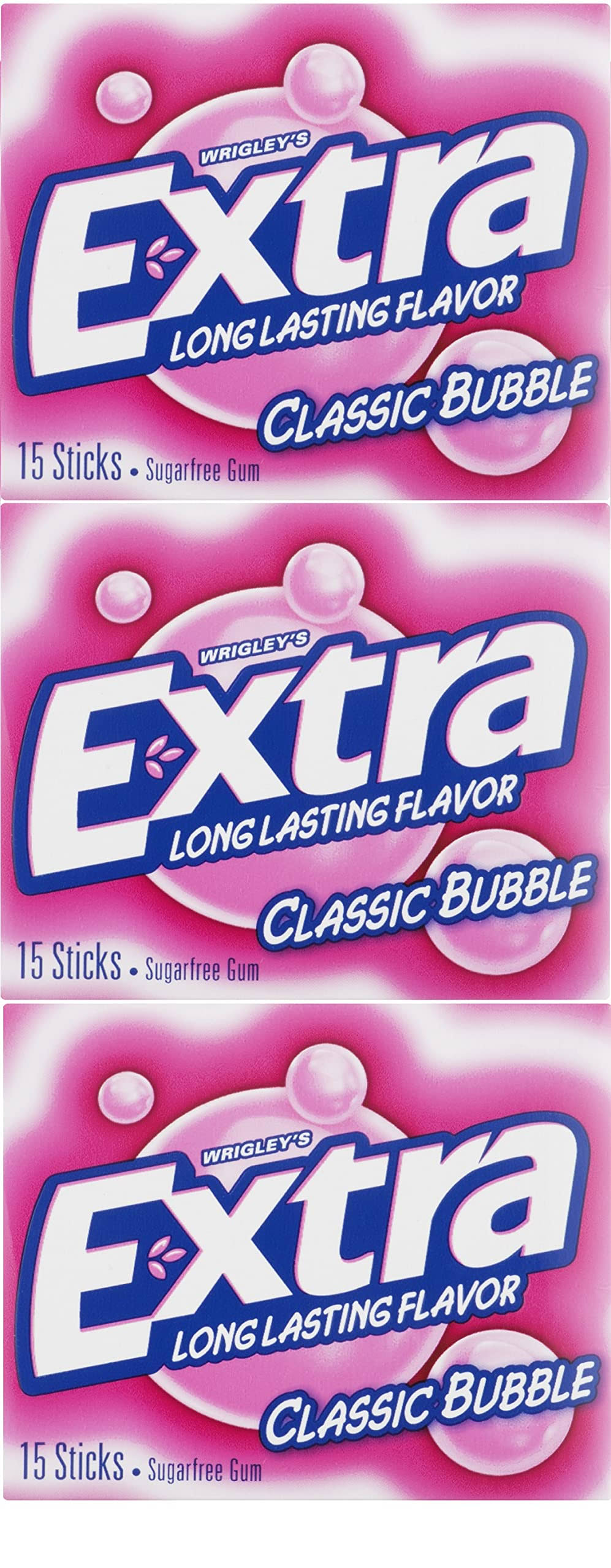 Wrigleys Extra Long Lasting Flavour Classic Bubble Gum - 15 Sticks