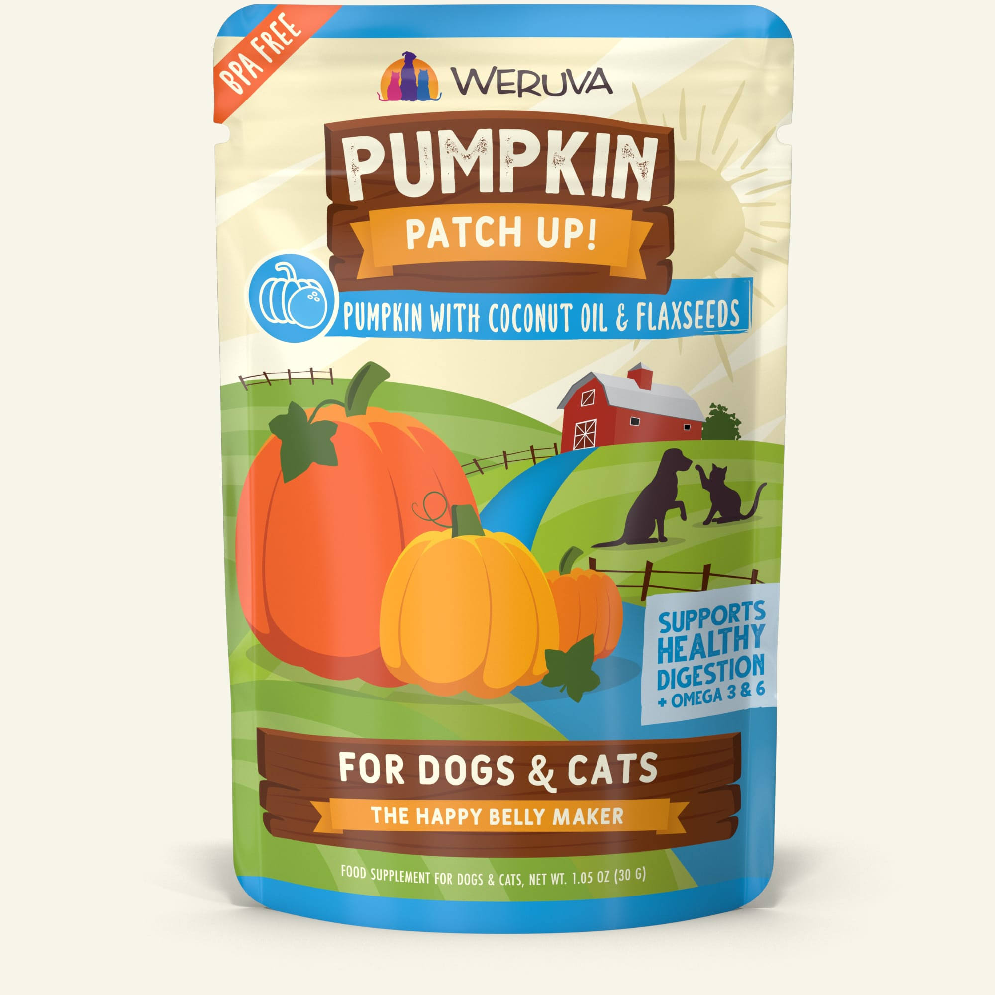 Weruva Pumpkin Patch Up! Pumpkin with Coconut Oil & Flaxseeds Dog & Cat Wet Food Supplement, 1.05-oz, Case of 12