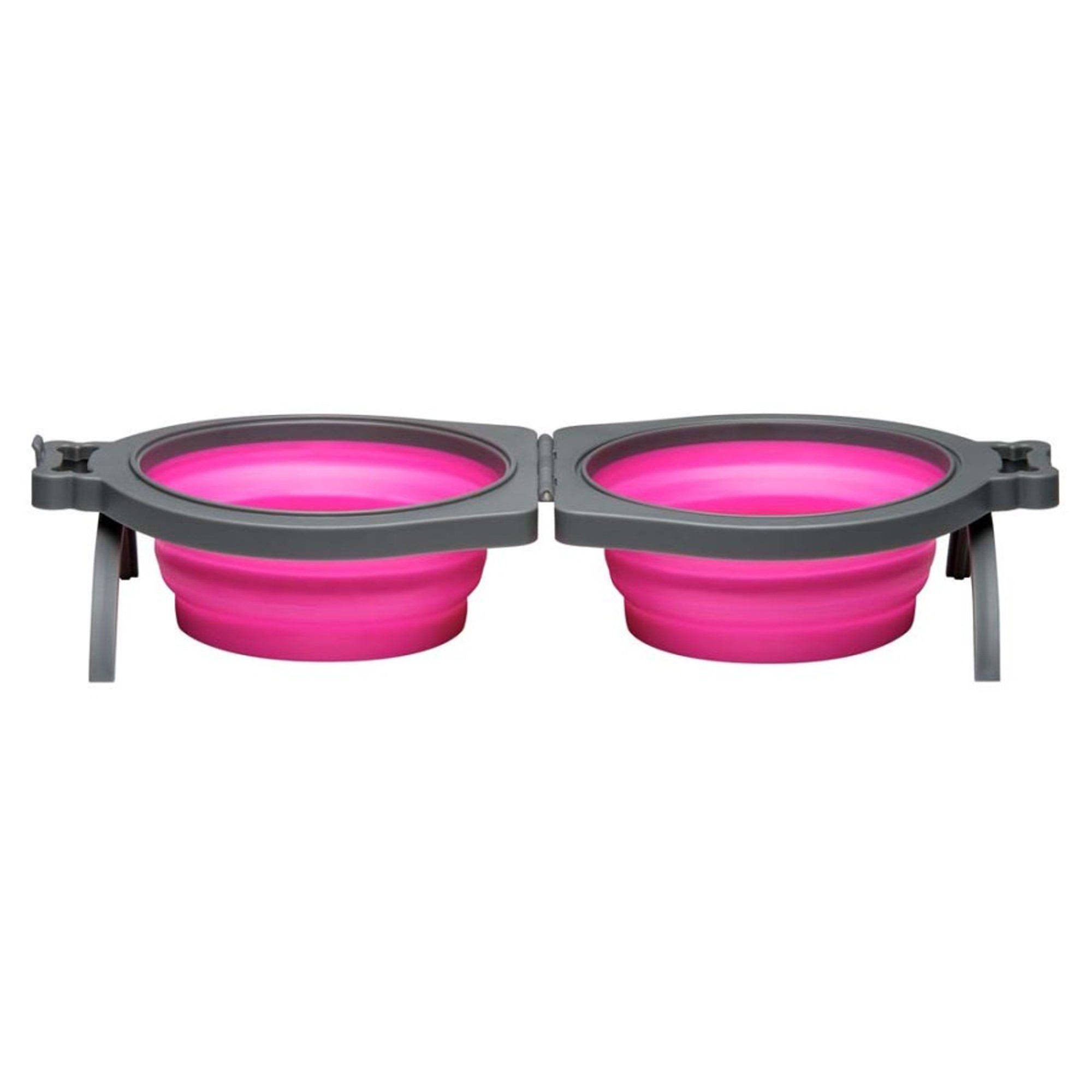Loving Pets Bella Roma Travel Double Diner Bowl, Pink, Small