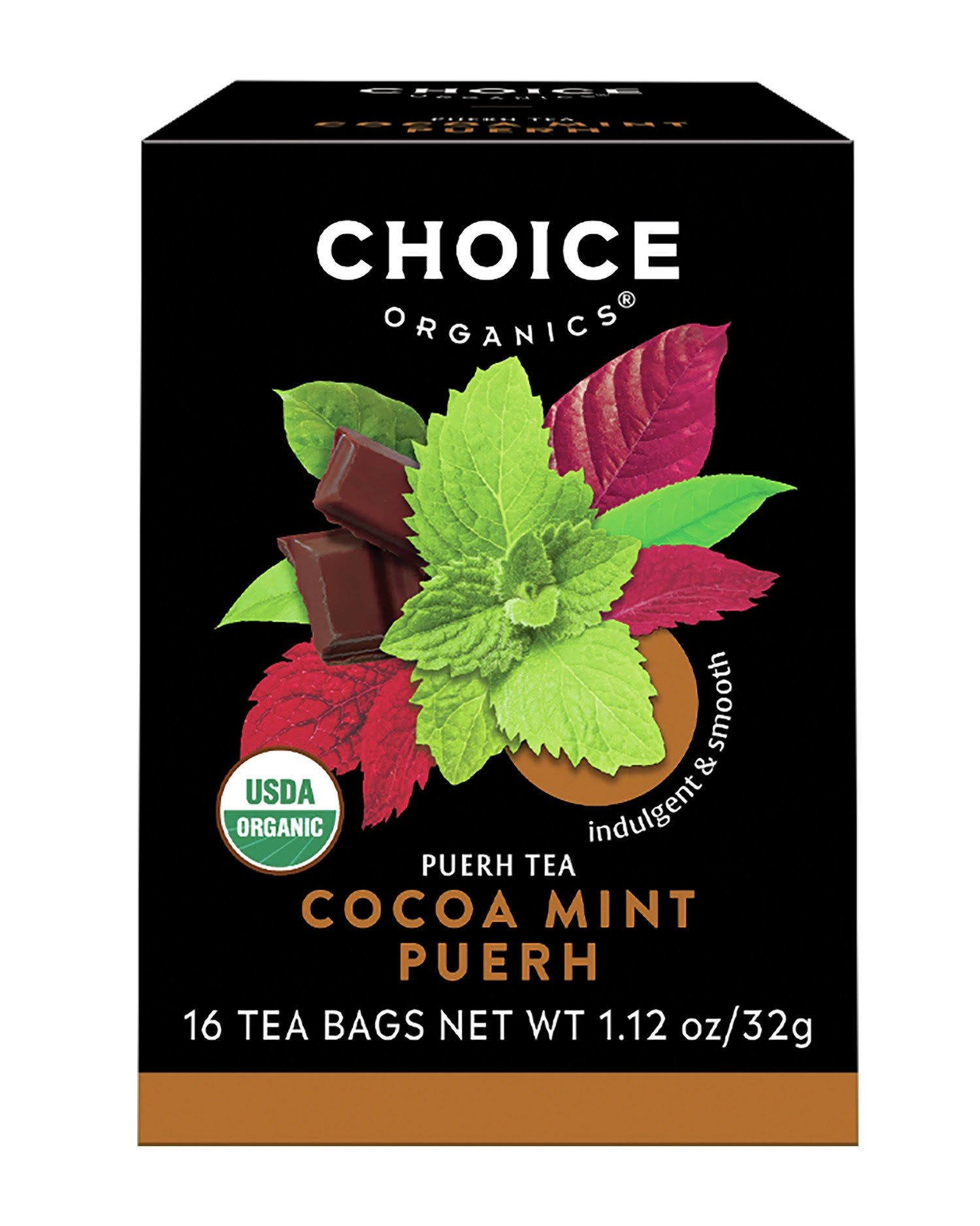 Choice Organic Teas Puerh Tea Cocoa Mint Puerh 16 Tea Bags 1.12 oz (32 g)