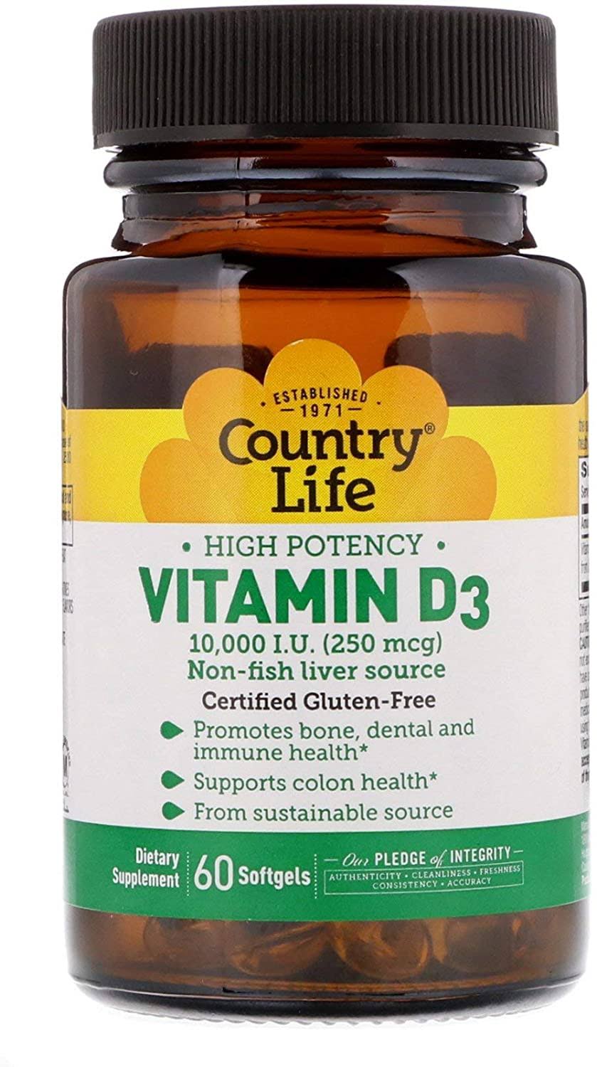 Country Life, Vitamin D3, High Potency, 10,000 I.U., 60 Softgels
