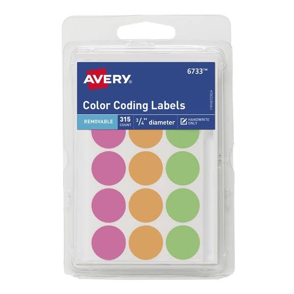 Avery Round Removable Assorted Neon Color Coding Labels - 315 Ct 16733
