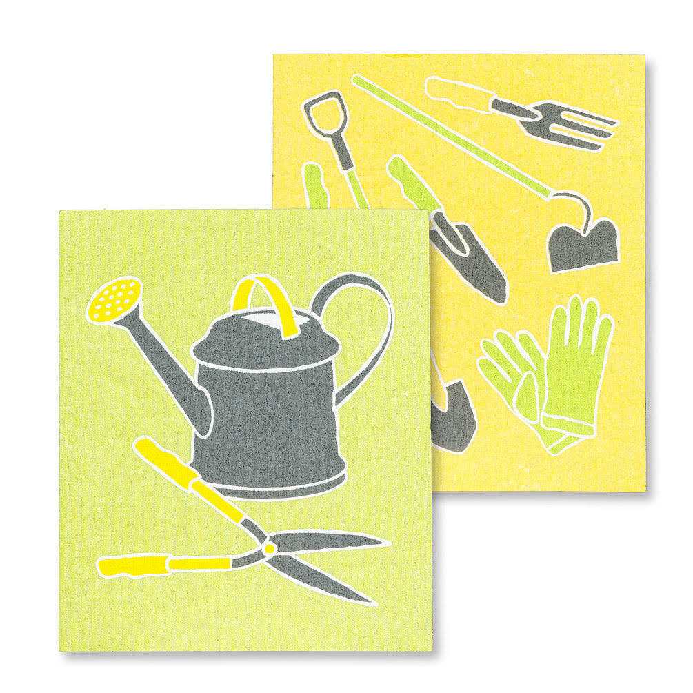 Abbott Collections AB-84-ASD-AB-88 6.5 x 8 in. Garden Tools Dishcloths Green & Yellow - Set of 2