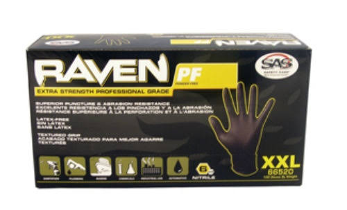 Sas Safety SS66520 Raven Nitrile Powder-Free Gloves - Black, XX-Large, 100 ct