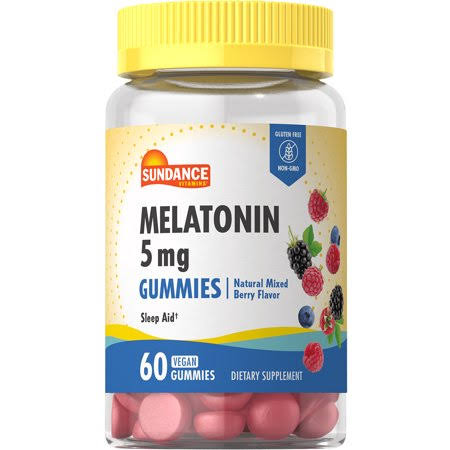 Melatonin 5 mg Sleep Aid Dietary Supplement Vegan Gummies, Berry