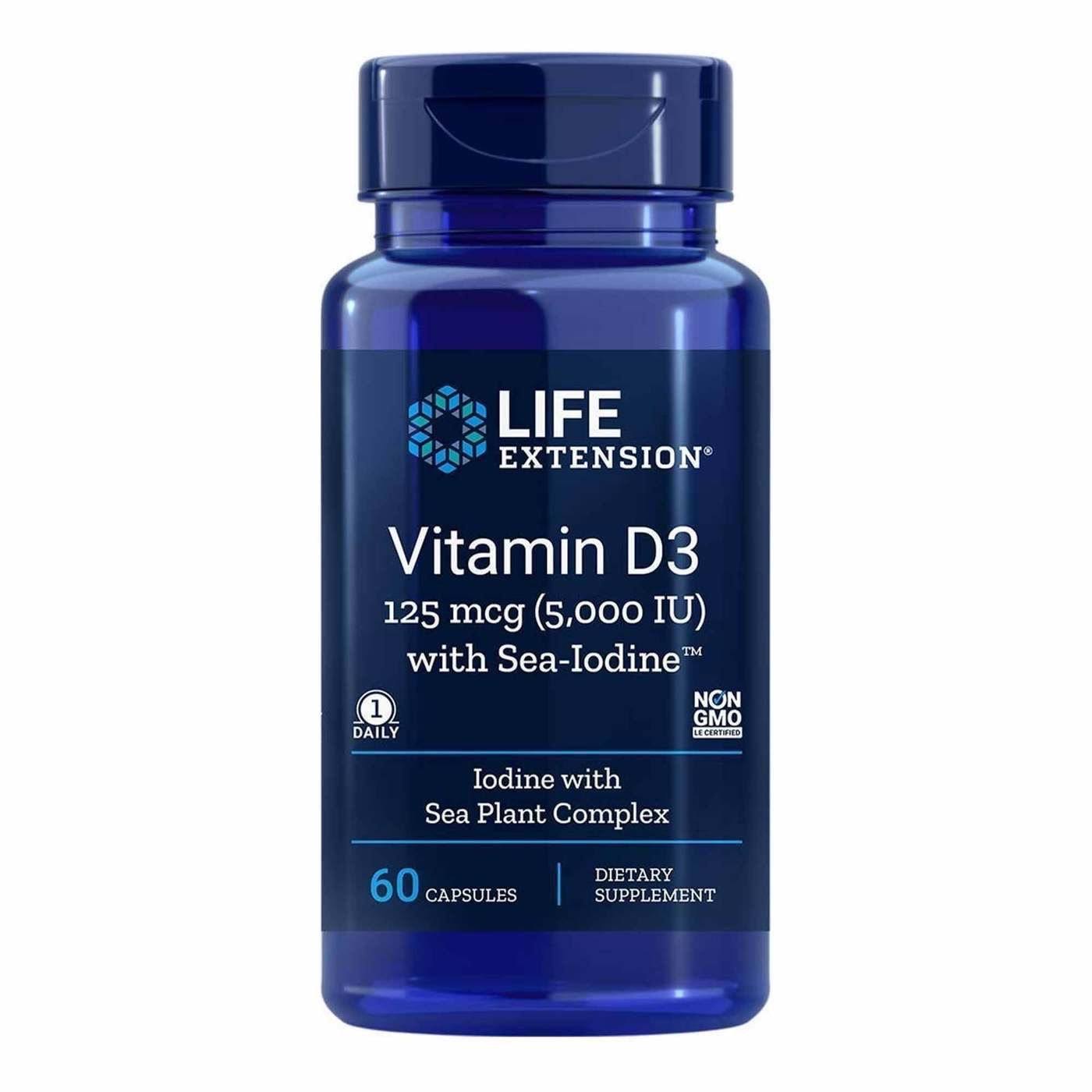 Life Extension Vitamins D3 With Sea Iodine - 5000 IU, 60 Capsules