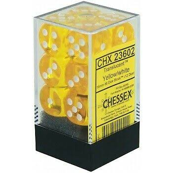 Chessex Translucent Dice - Yellow/White, 16mm, 12pcs