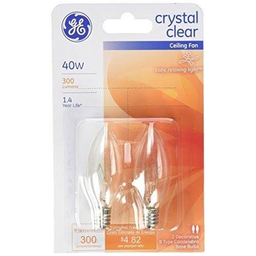 GE Lighting 40-Watt 280-Lumen Decorative B13 Incandescent Light Bulb - Crystal Clear, 2-Pack