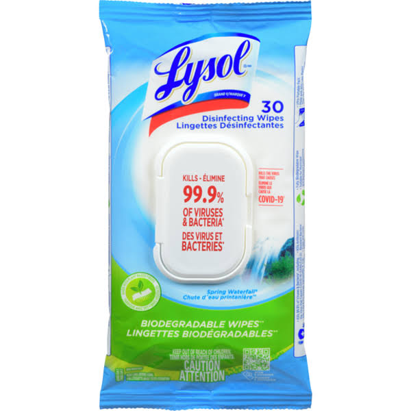Lysol Disinfecting Wipes Flat Pack, Spring Waterfall, 30 Ct