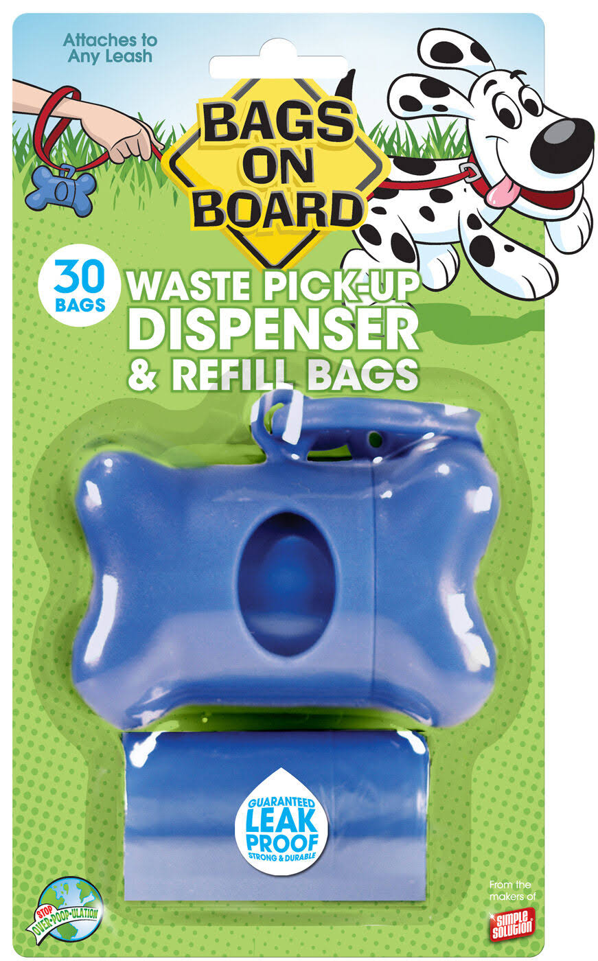 Bags On Board Waste Pick-Up Dispenser & Refill Bags - Blue, 30 Bags