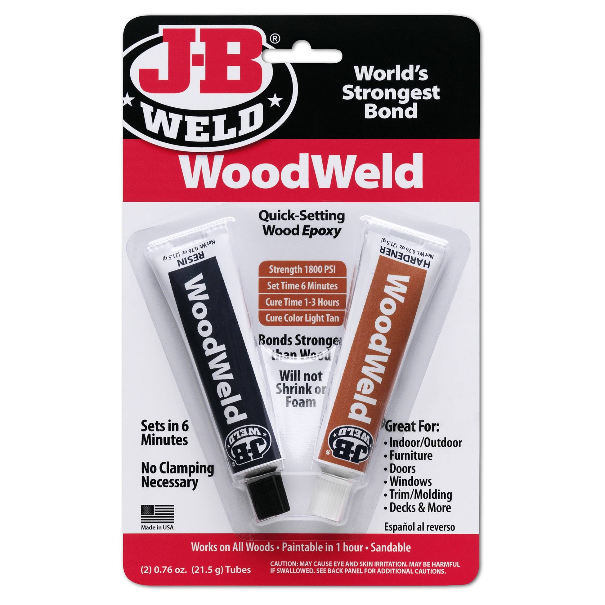 J-b Weld Woodweld Quick Setting Wood Epoxy Adhesive - 2 Tubes, 56.8g