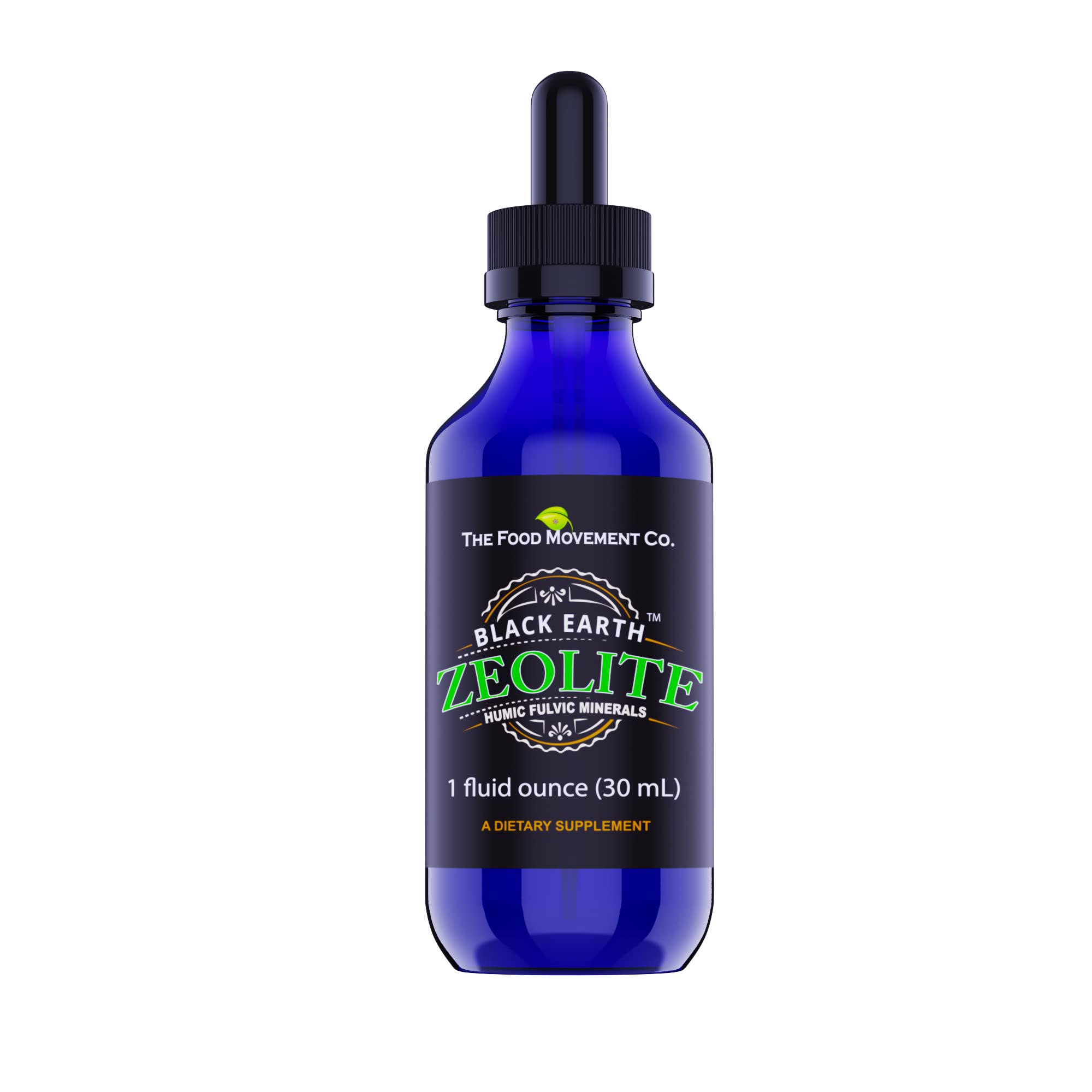 The Food Movement Black Earth Zeolite With Humic Fulvic Acids, Trace Minerals For Gut Health, Immune Support - 1oz Liquid Drops Supplement