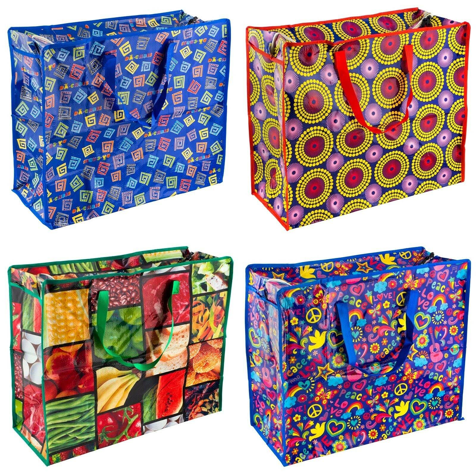 Printed Laundry Storage Bag Shopping Bags Zipped Strong Extra Large 55 x 46 x 24cm