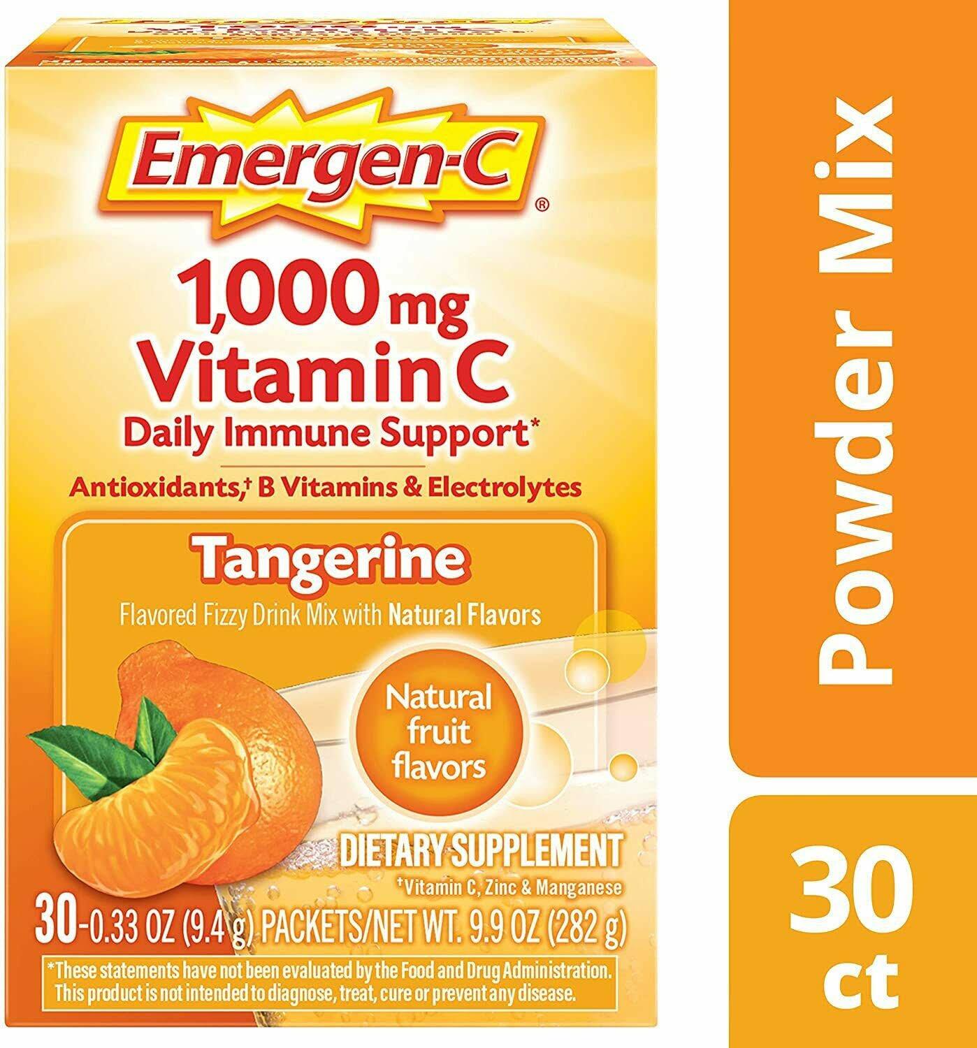 Emergen-C Tangerine Vitamin C Flavored Fizzy Drink Mix Supplement - 1,000mg, 0.33oz, 30ct