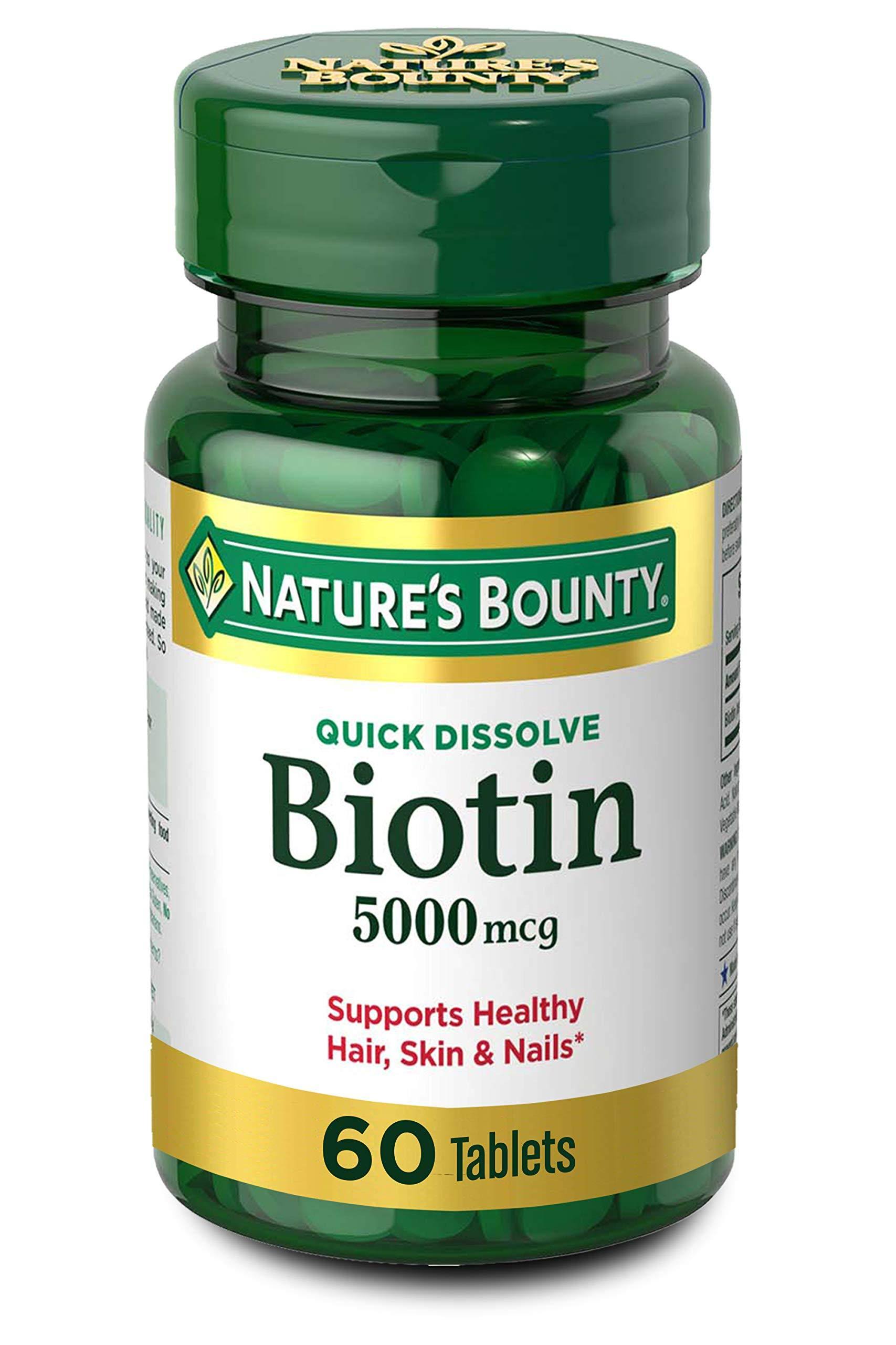 Natures Bounty Biotin Vitamin Supplement - 60 Tablets, 5000mcg