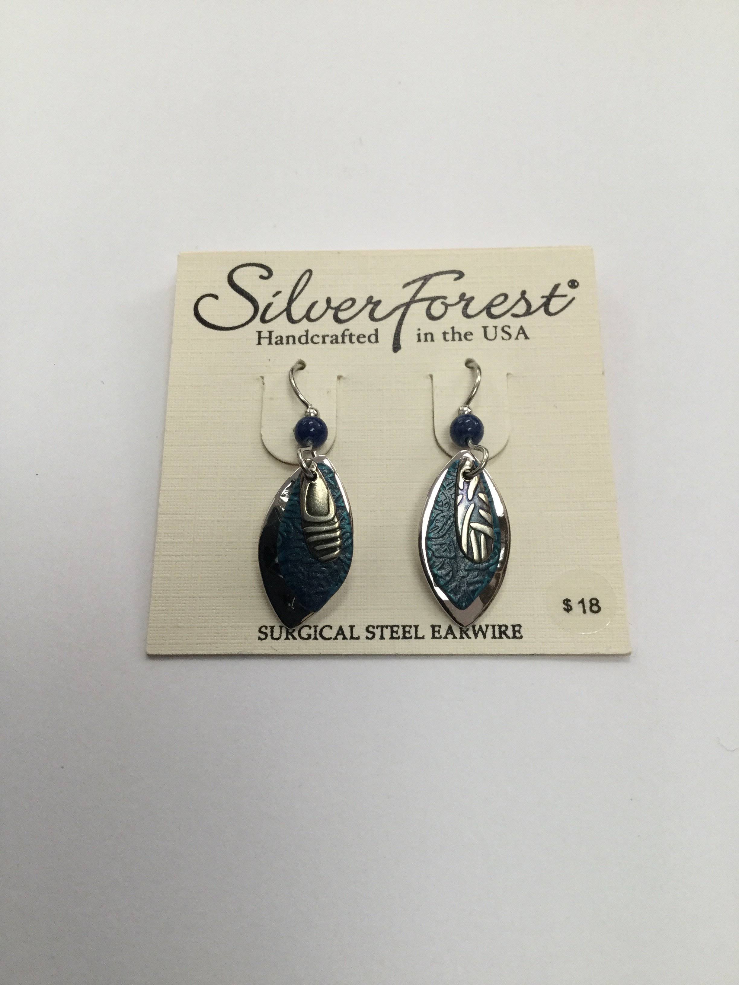 Silver Forest Tri Layer Blue Drop Earrings