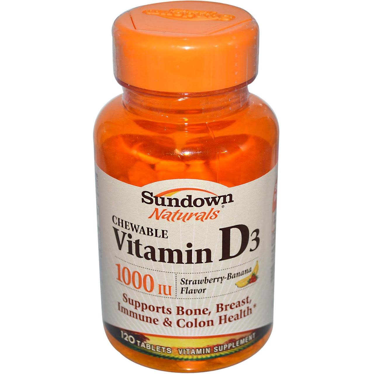 Sundown Naturals Vitamin D3 1000 IU Dietary Supplement - 120 Chewable Tablets
