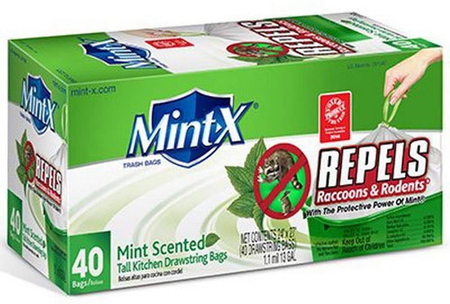 Mint-X Plastic Drawstring Rodent Repellent Trash Bag - 33gl, 40 Count