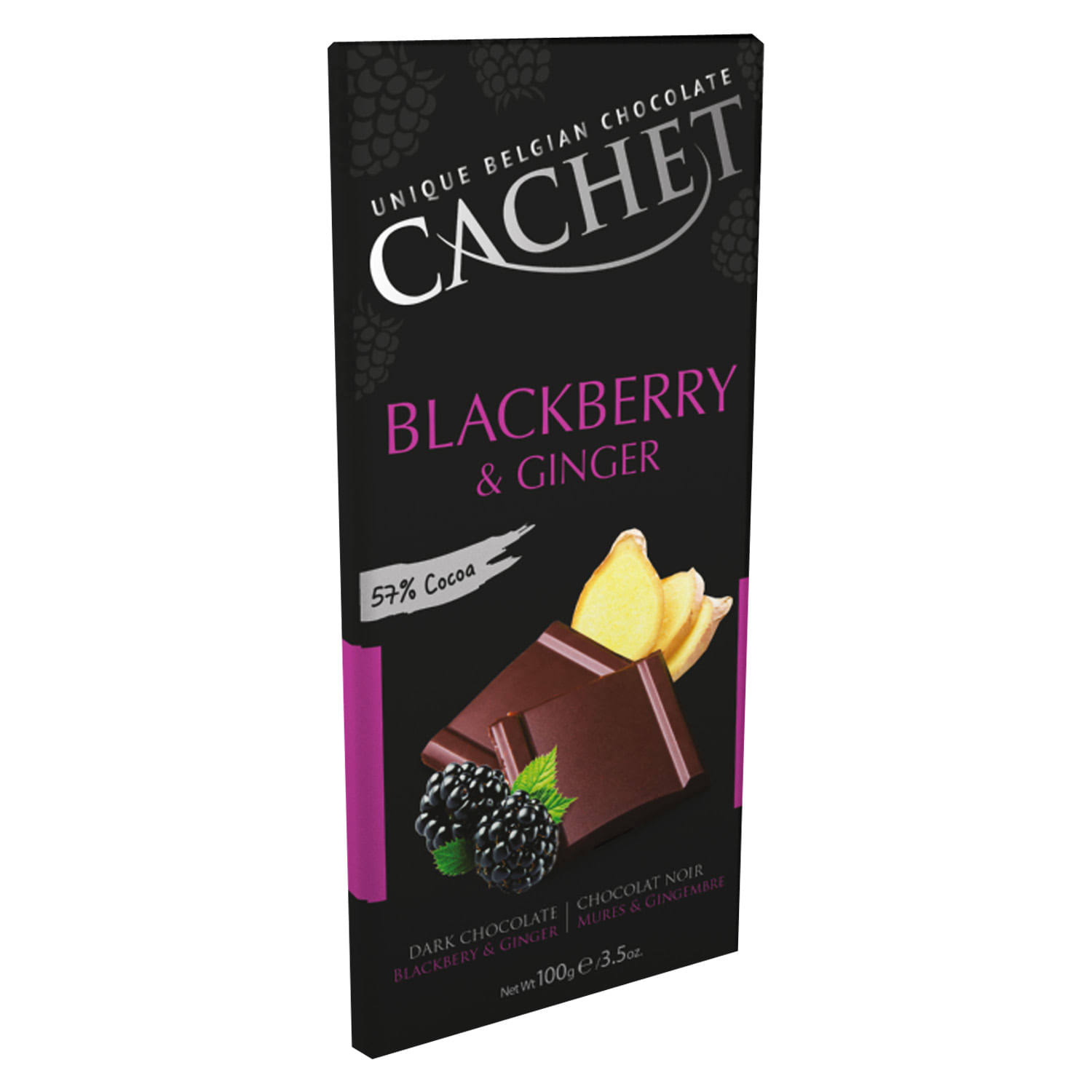 Cachet Dark Chocolate Bar - Blackberry & Ginger, 100g