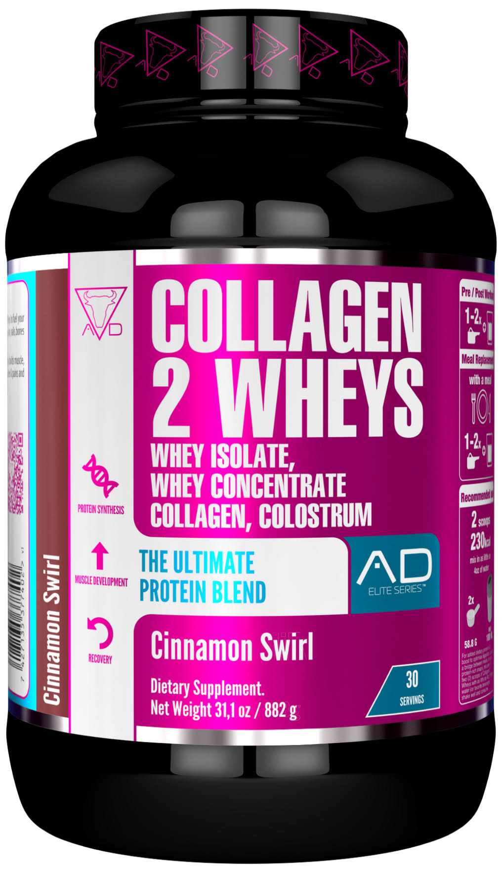 Project Ad Collagen 2 Wheys Cinnamon Swirl - 30 Servings