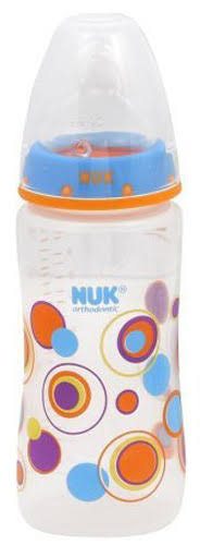 NUK Trendline Bottle with Silicone - Medium Flow Nipple, 300ml, 0+ months, Dot Pattern