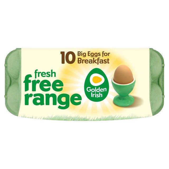 Golden Irish Fresh Free Range Eggs - 10 Big Eggs, 650g