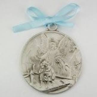 Guardian Angel Crib Medal Blue Ribbon Round 2 3/4 Great Gift