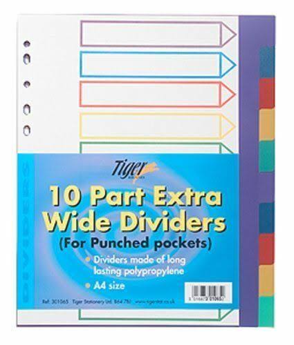 Tiger A4 10 Part Extra Wide Dividers - Punched Pockets, 1 Set