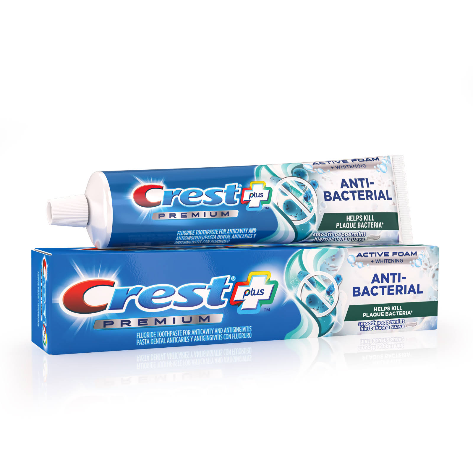 Crest Plus Premium Anti-Bacterial Toothpaste, Active Foam + Whitening