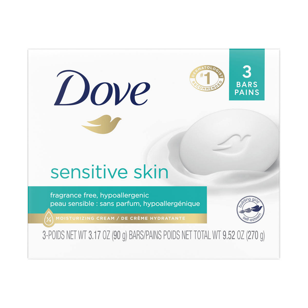 Dove Sensitive Skin Unscented Hypoallergenic Beauty Bar - 3.17oz, 3pk