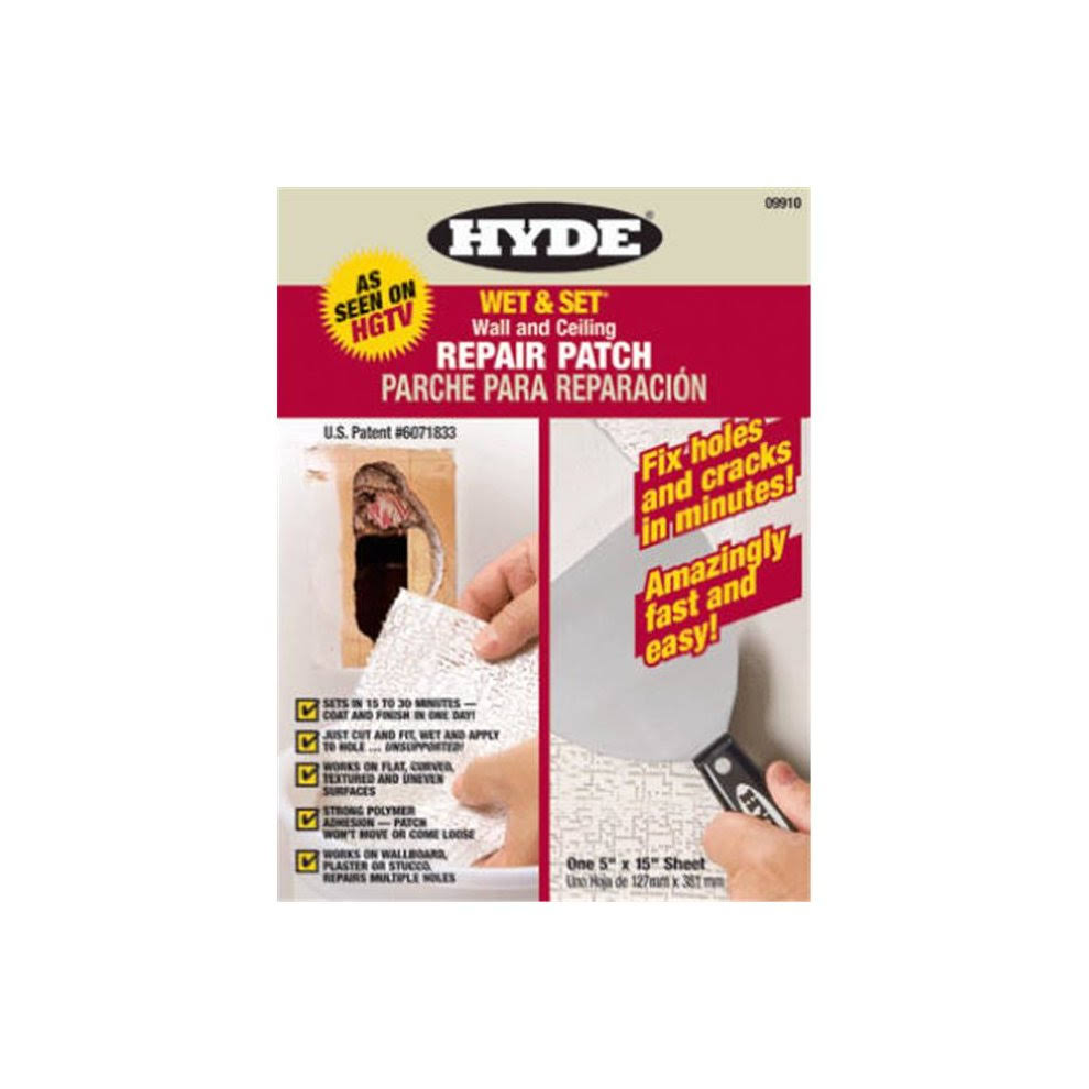 Hyde Tools 09910 Wet and Set Wall and Ceiling Drywall Repair Patch - 5"x15"
