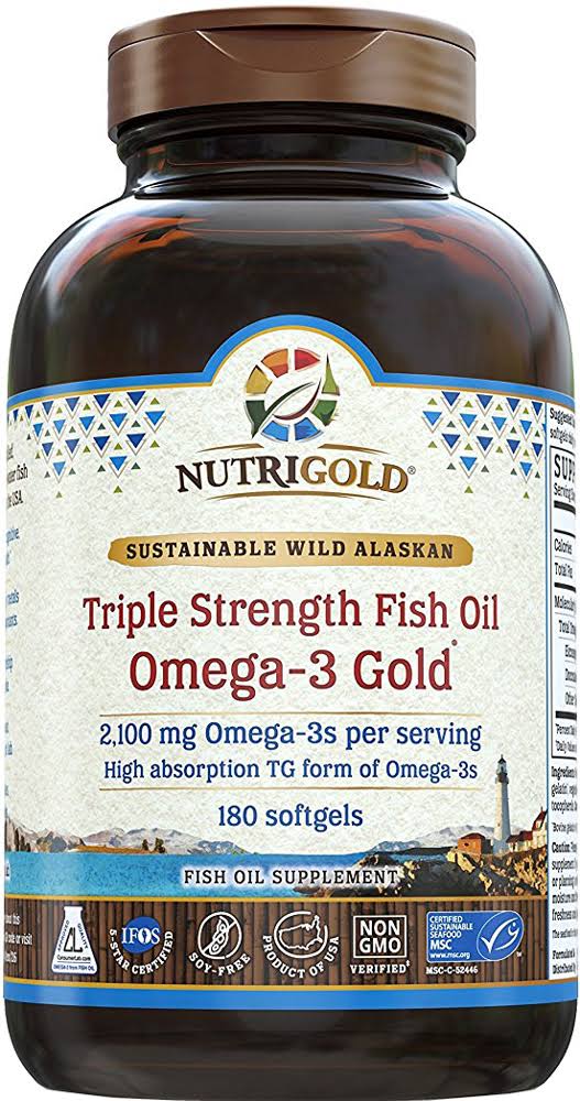 Nutrigold Triple Strength Omega-3 Gold Fish Oil Supplement - 1250mg, 180 Softgels