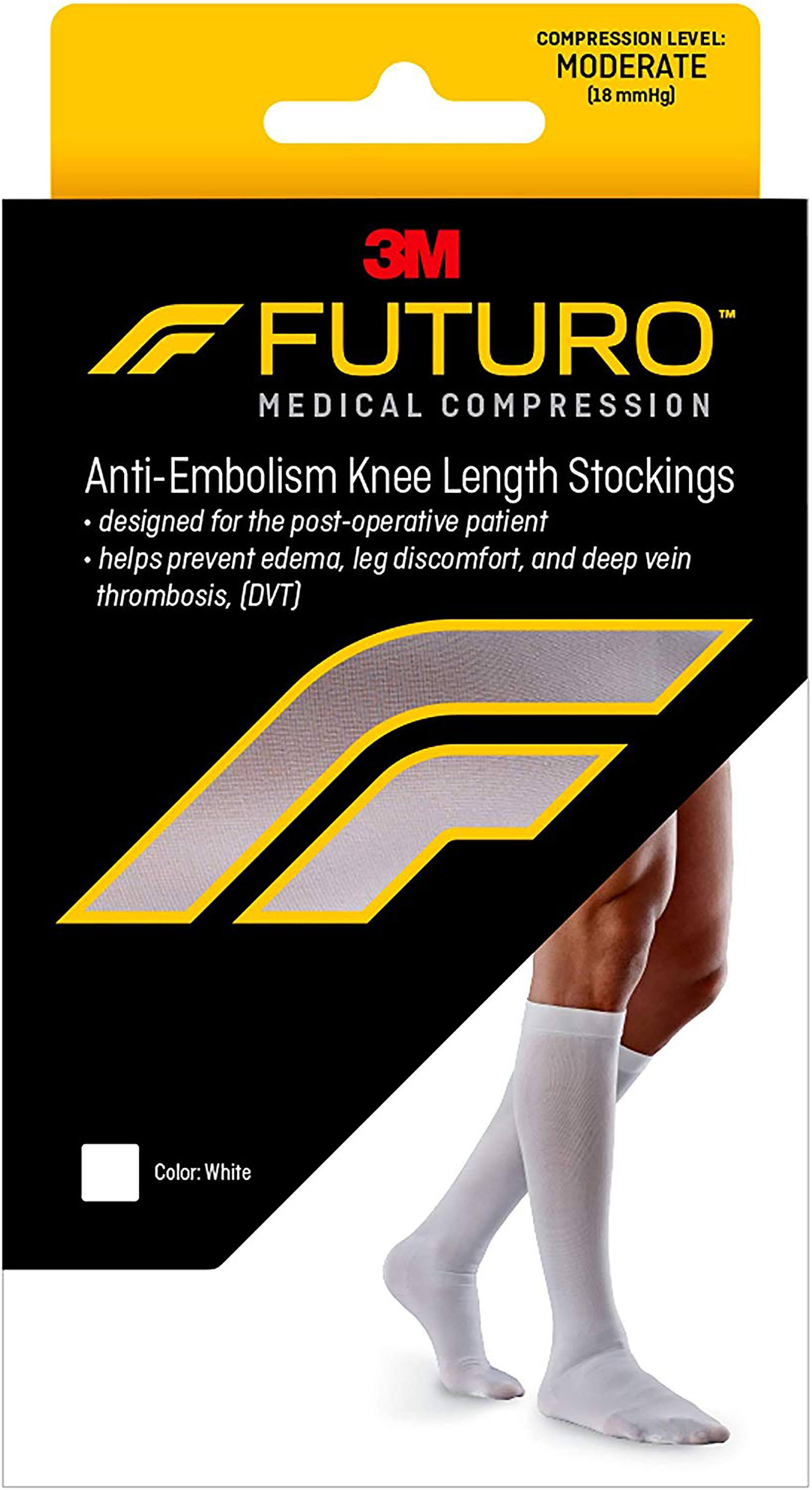 3M Futuro Anti-Embolism Knee Length Closed Toe Stockings - 1 Pair, Large, White