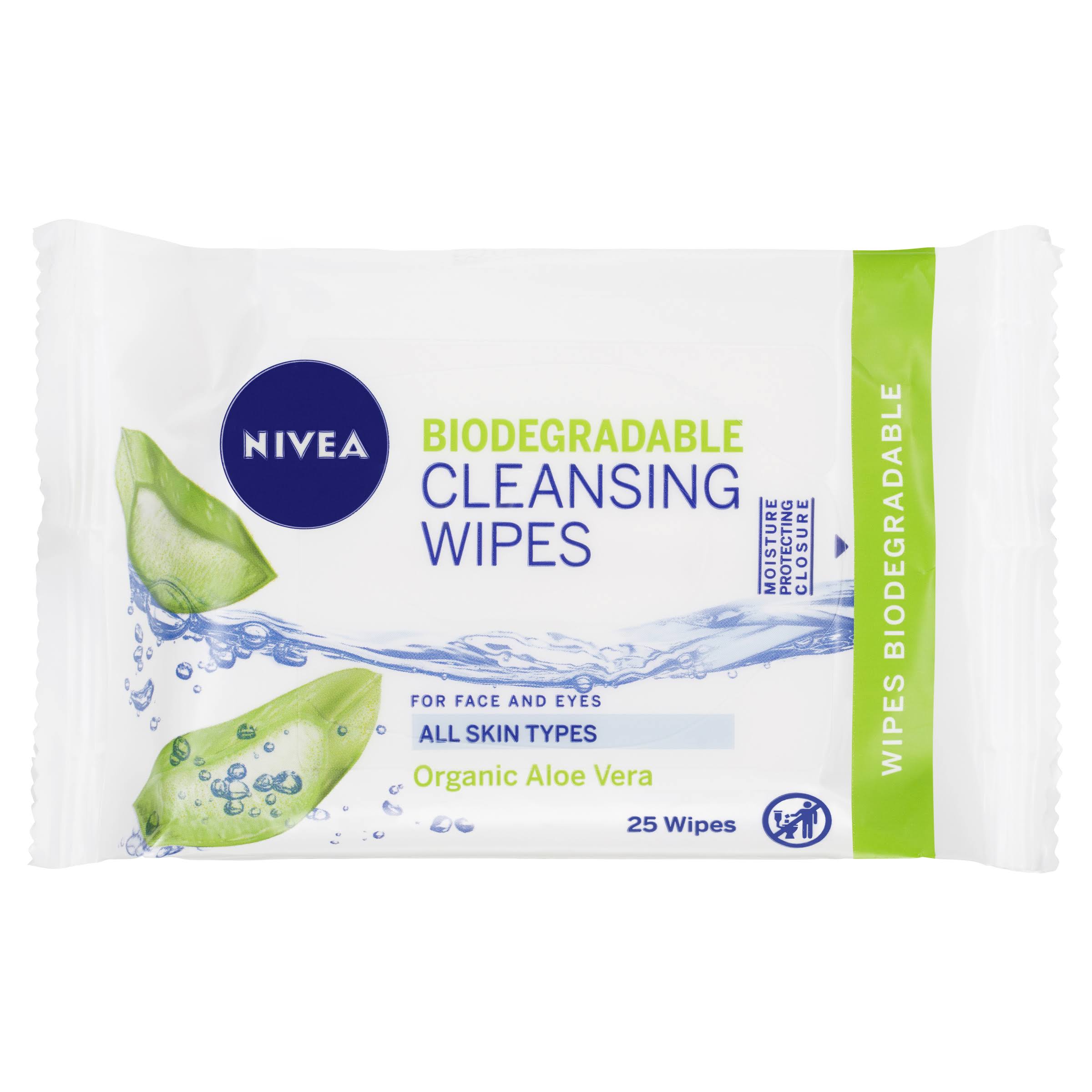 Nivea Biodegradable Cleansing Wipes - Organic Aloe Vera, 25pcs