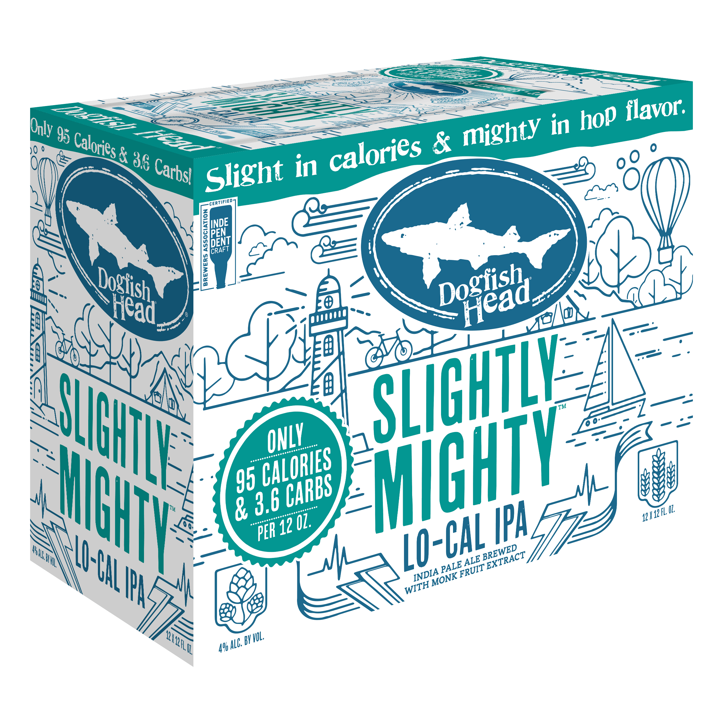 Dogfish Head Beer, Lo-Cal IPA, Slightly Mighty, 12 Pack - 12 pack, 12 fl oz cans