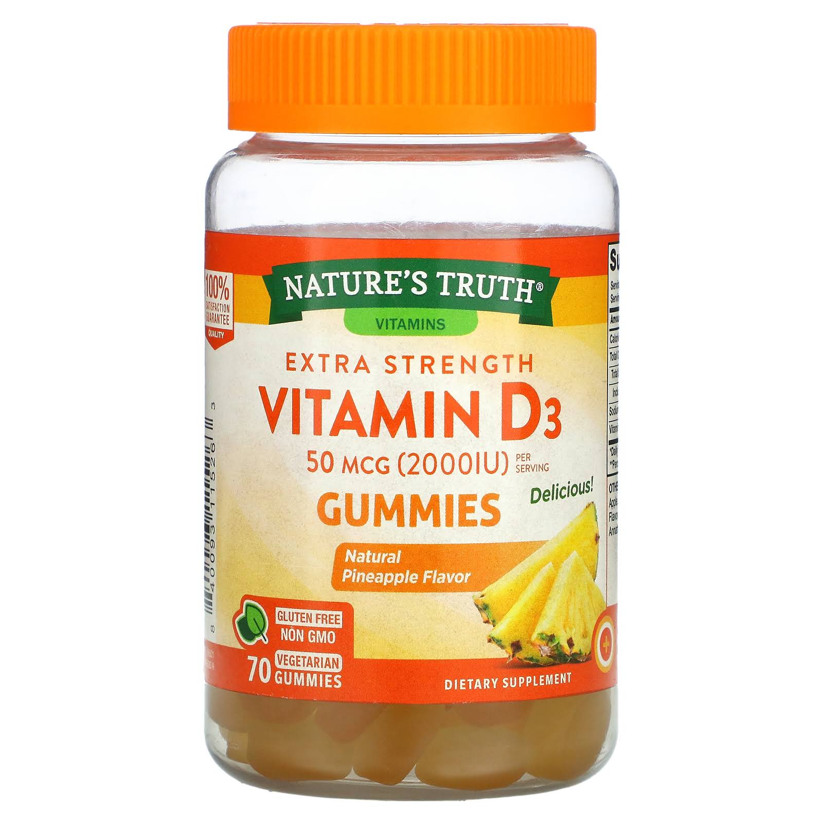 Nature's Truth Vitamin D3, Extra Strength, Natural Pineapple Flavor, 50 mcg, Gummies - 70 ea