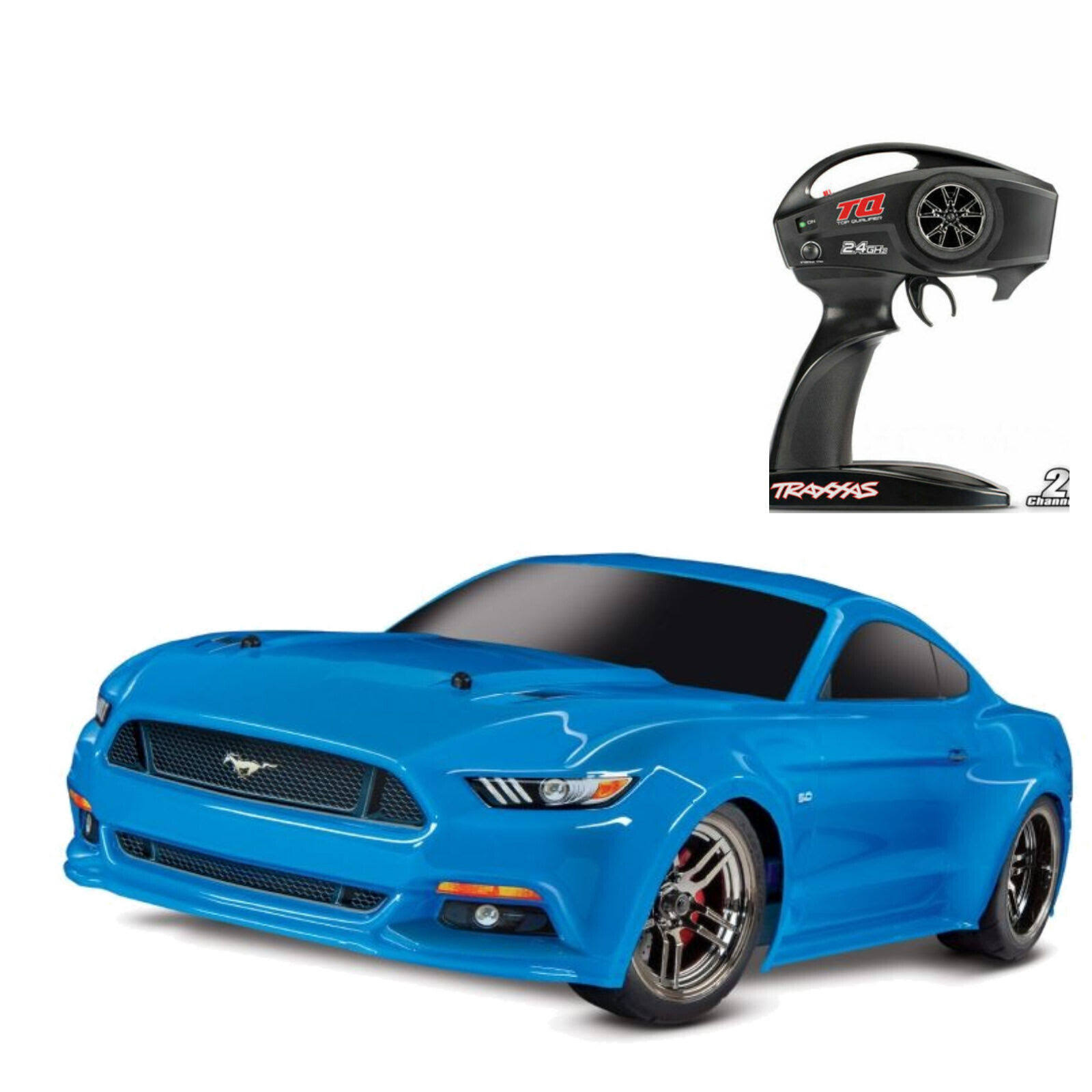 Traxxas Ford Mustang gt Blue + 2s Lipo 5000 Battery +4a Charger