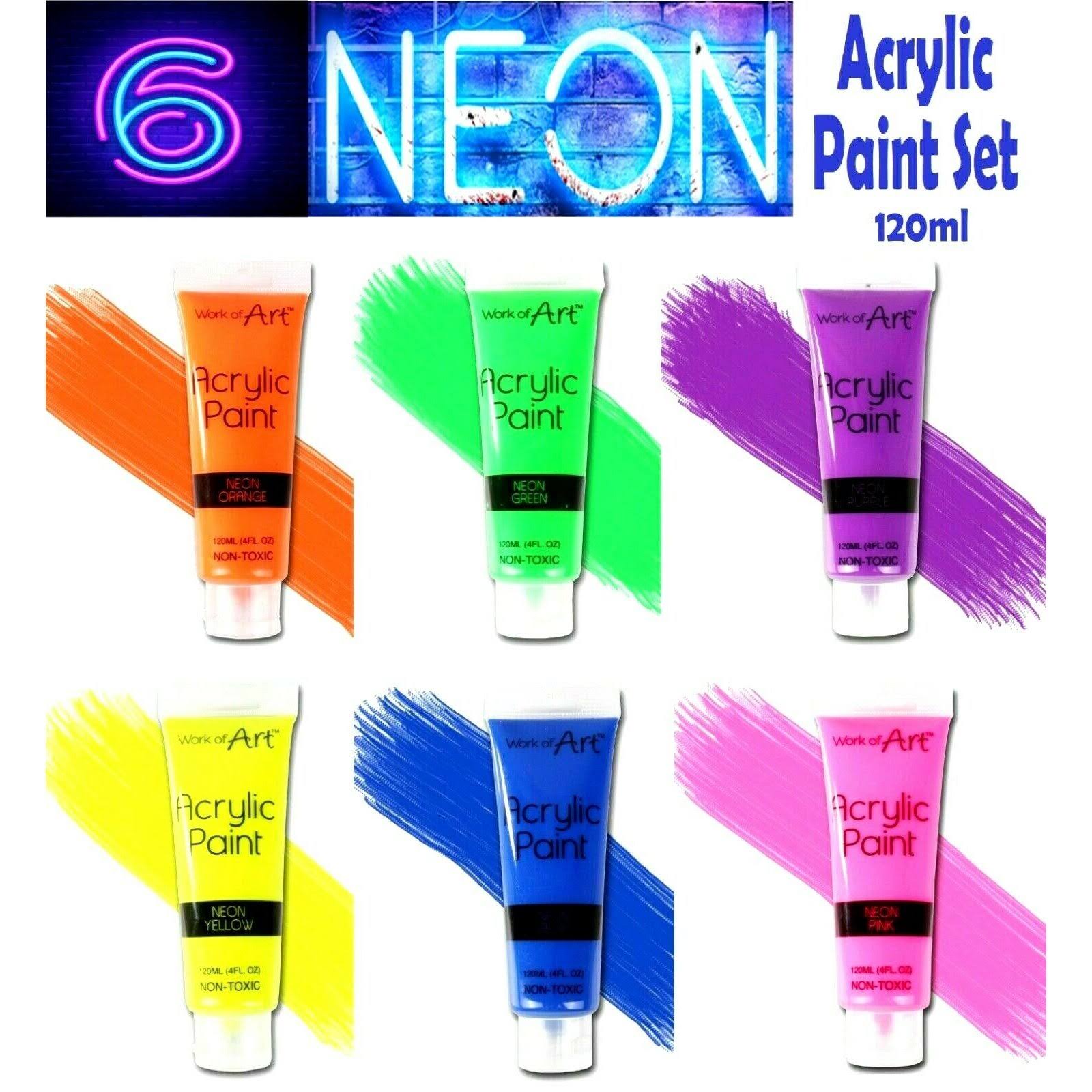 6 x 120ml Neon Acrylic Paint Assorted Tubes Colours Artist Paints