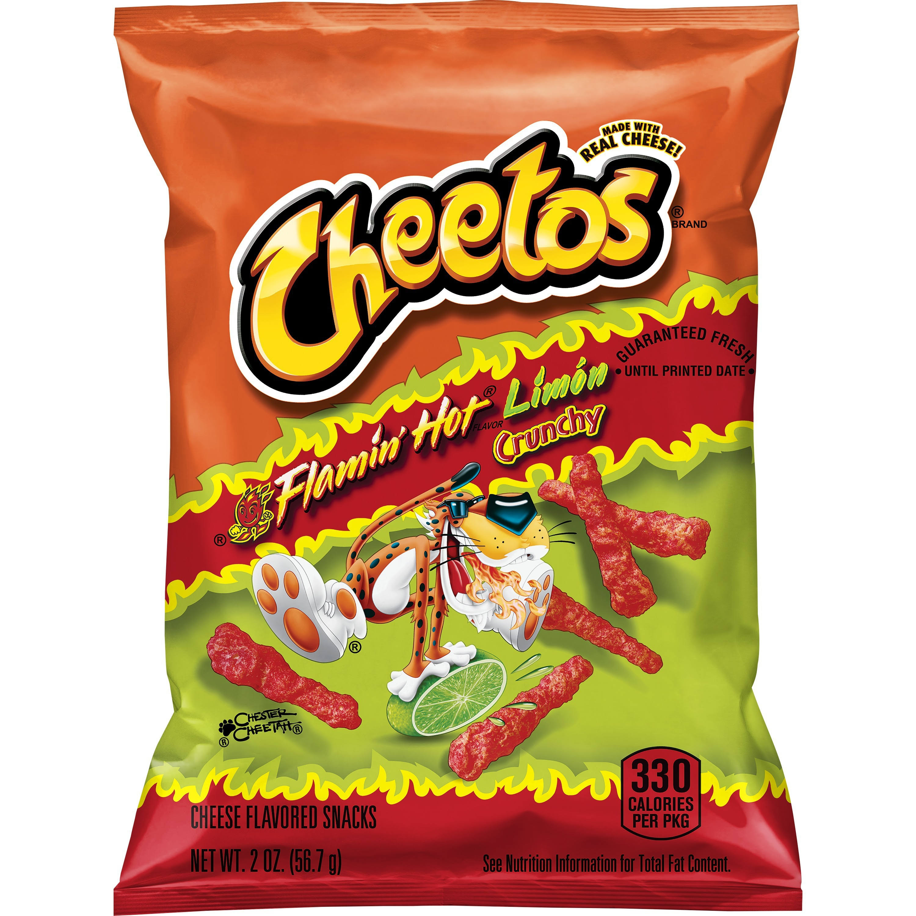 Cheetos Cheese Flavored Snacks, Flamin' Hot Limon Flavor, Crunchy - 2 oz