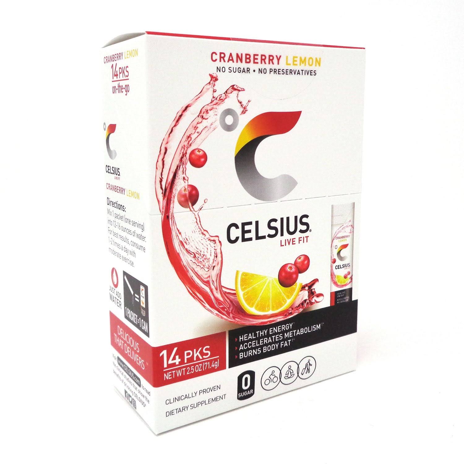 Celsius On-The-Go Powder Stick Packs Cranberry Lemon - 14 Packets