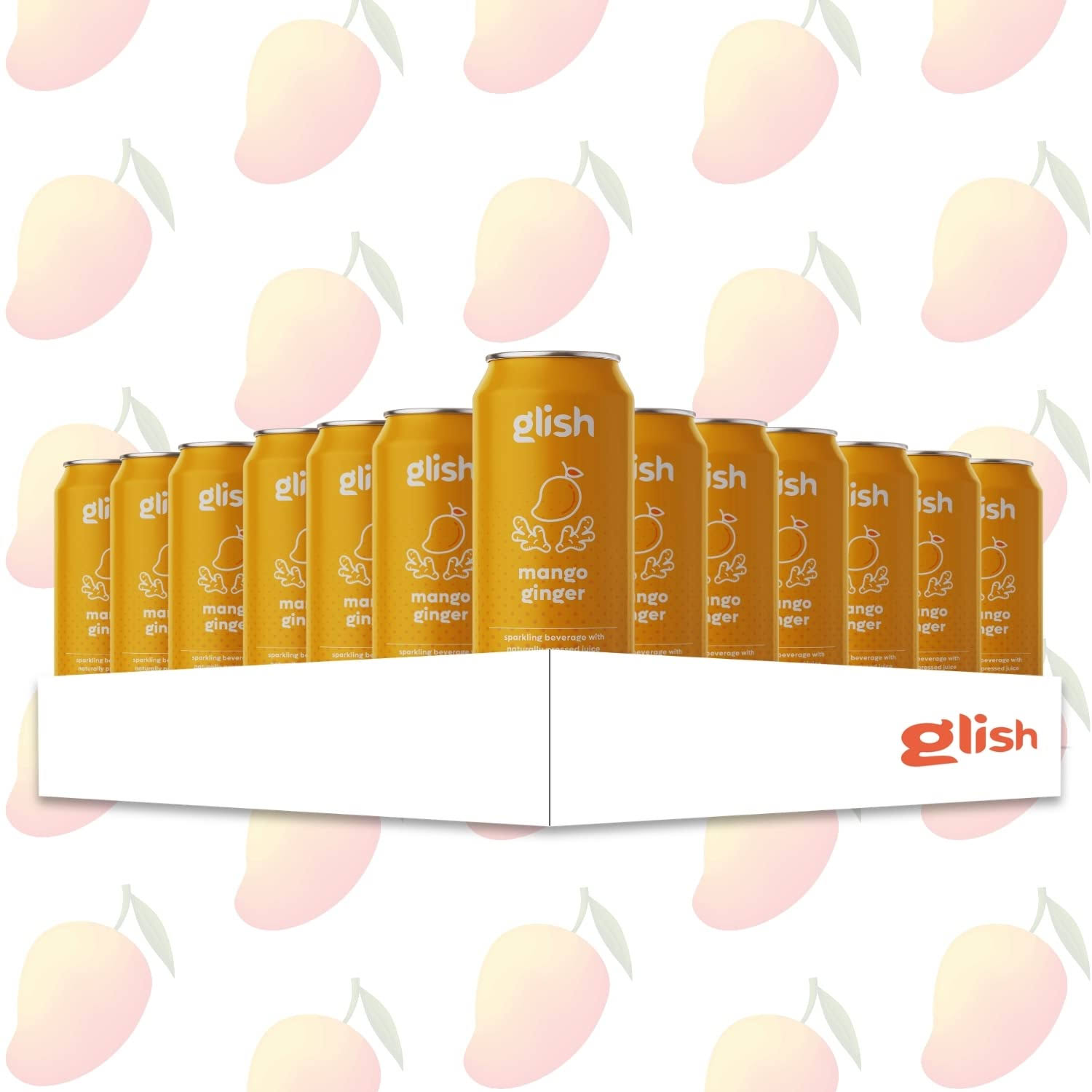 Glish Mango Ginger - Functional Sparkling Water, Aids Immune & Gut Health, Anti-Inflammatory and Anti-Oxidants, with Naturally Pressed Ginger Juice