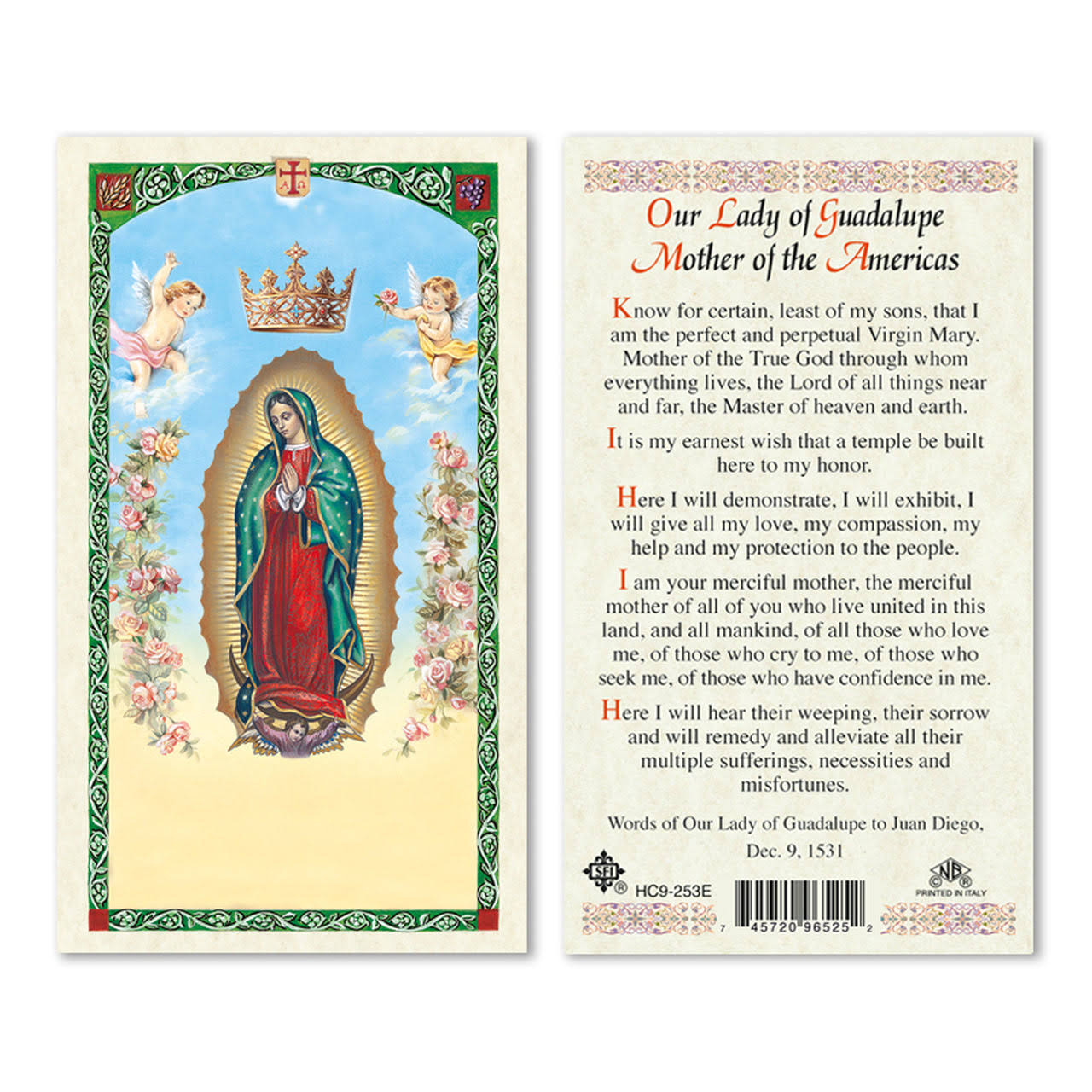 Our Lady of Guadalupe Portrait Laminated Prayer Card-Single from San Francis Imports | Discount Catholic Products