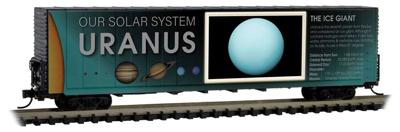 60' Excess-Height Double-Door Boxcar No Light - Ready to Run - Uranus (Solar System Series) - Scale: N | Micro Trains Line 10202837