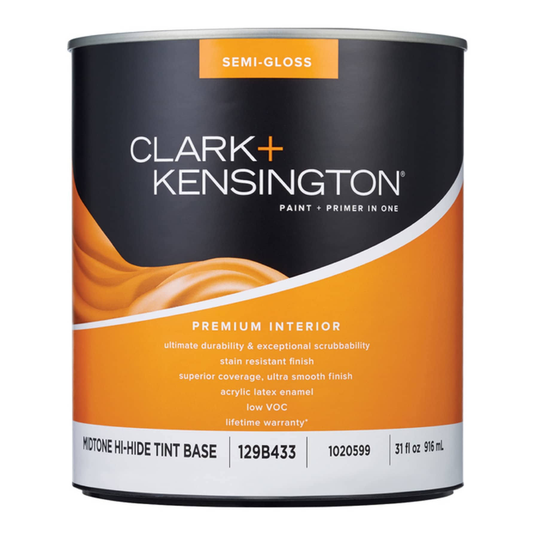 Clark+Kensington Semi-Gloss Tint Base Mid-tone Base Acrylic Latex Premium Paint Interior 1 qt