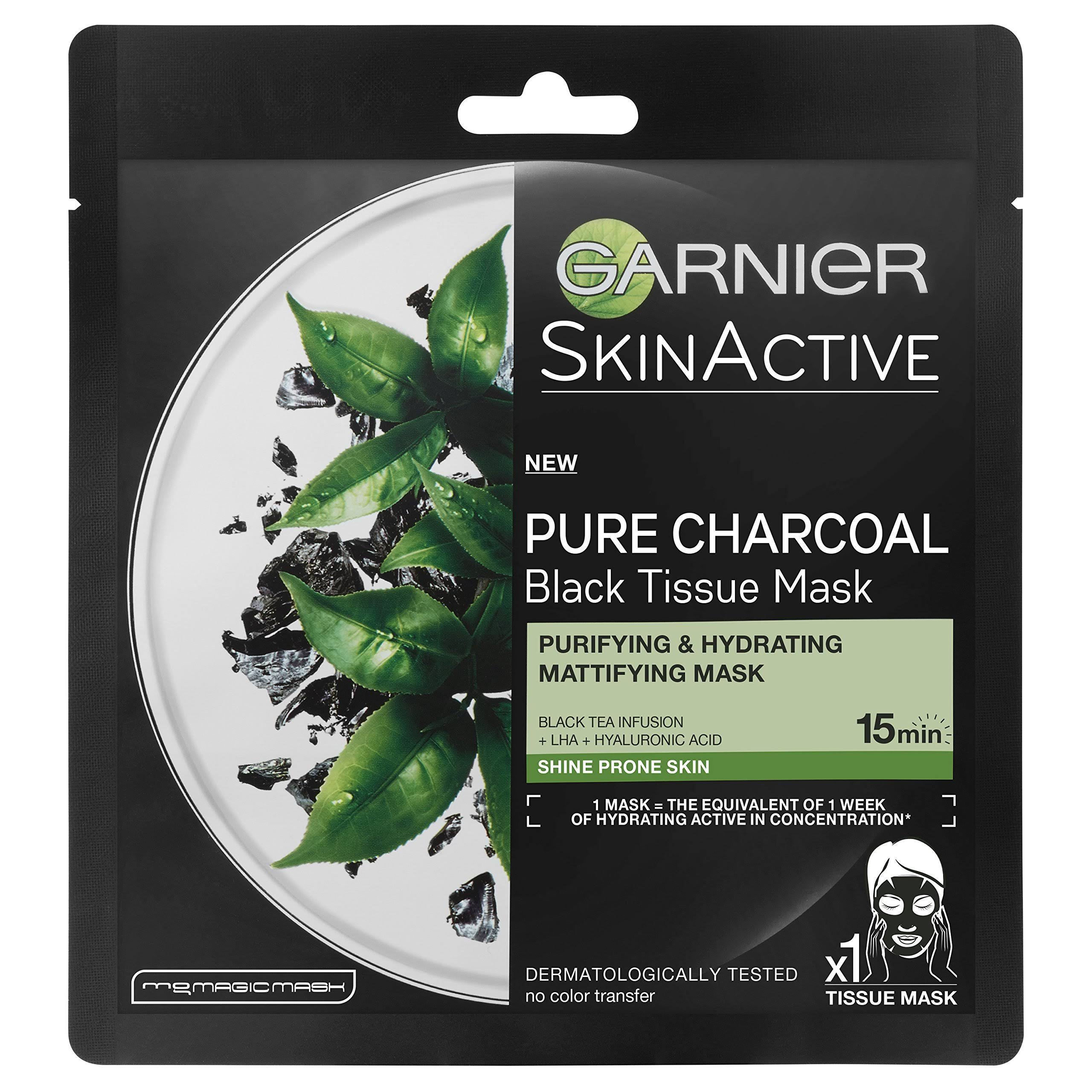 Garnier Charcoal and Black Tea Purifying and Hydrating Face Sheet Mask - 28g