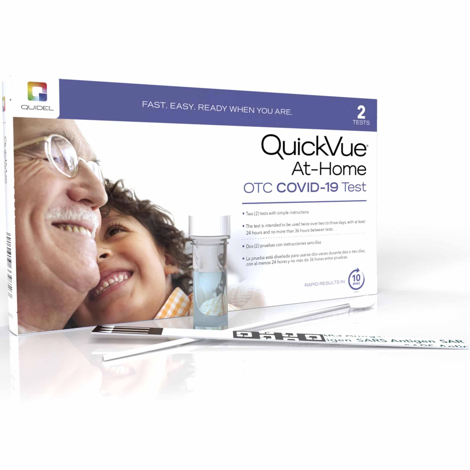 Quidel QuickVue At-home OTC Covid-19 Test Kit, Self-Collected Nasal Swab Sample, 10 Minute Rapid Results - Pack of 3 Kits