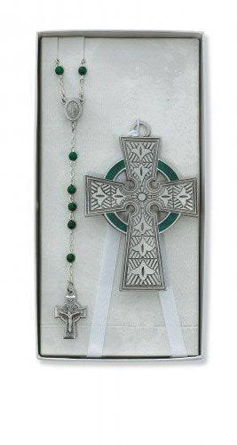 Celtic Crib Cross Rosary Set Great Gift for New Baby
