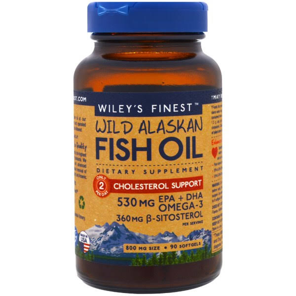 Wiley's Finest Wild Alaskan Fish Oil Omega 3 Cholesterol Support - 90 Softgels