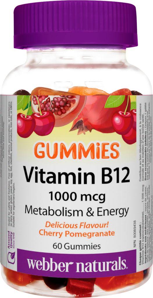Webber Naturals Vitamin B12 Gummies - Orange-Raspberry/Lemon, 1000mcg, 60ct